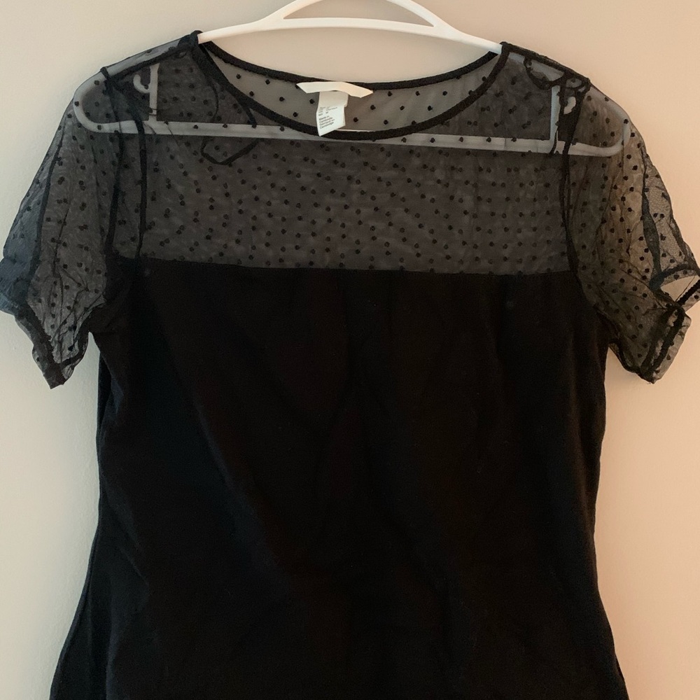 H&M Polka Dot Tulle Mesh Black Shirt Size Med